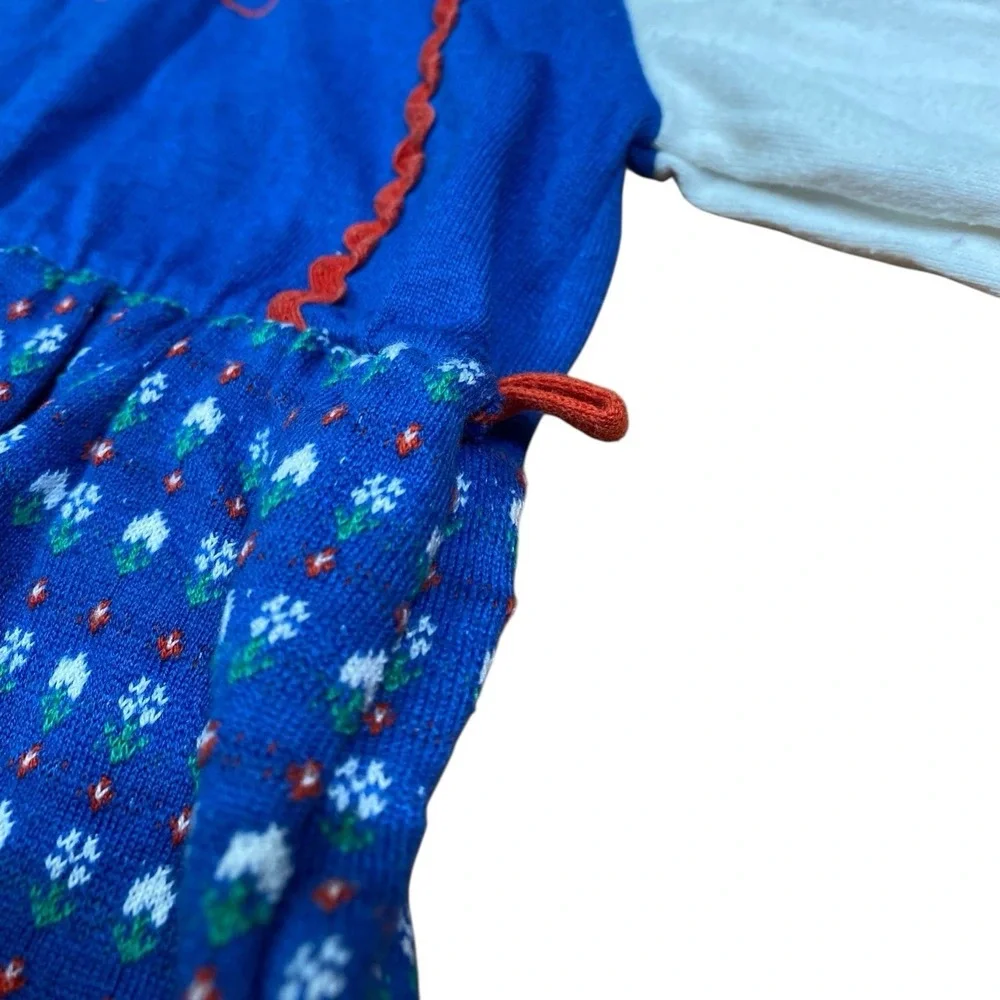 Health Tex Dress Girls Size 2T Red White‎ Blue Vintage Red Heart Folk Print